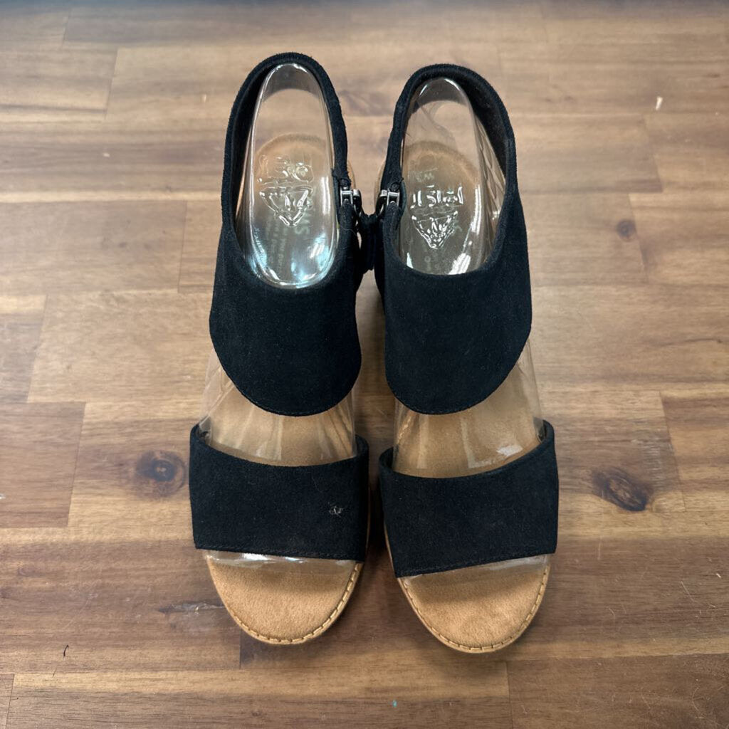 Toms Black Suede Majorca Cutout Heeled Sandals 9