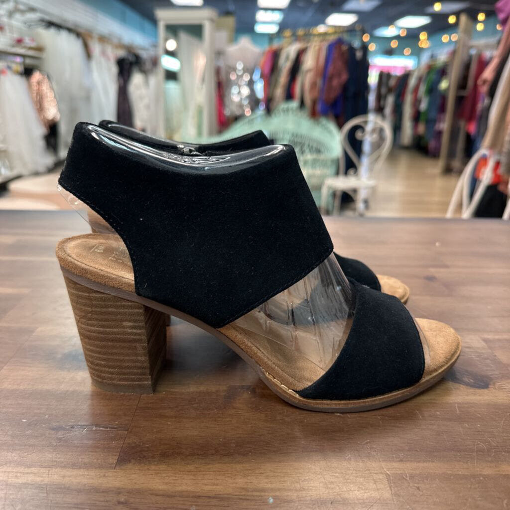 Toms Black Suede Majorca Cutout Heeled Sandals 9