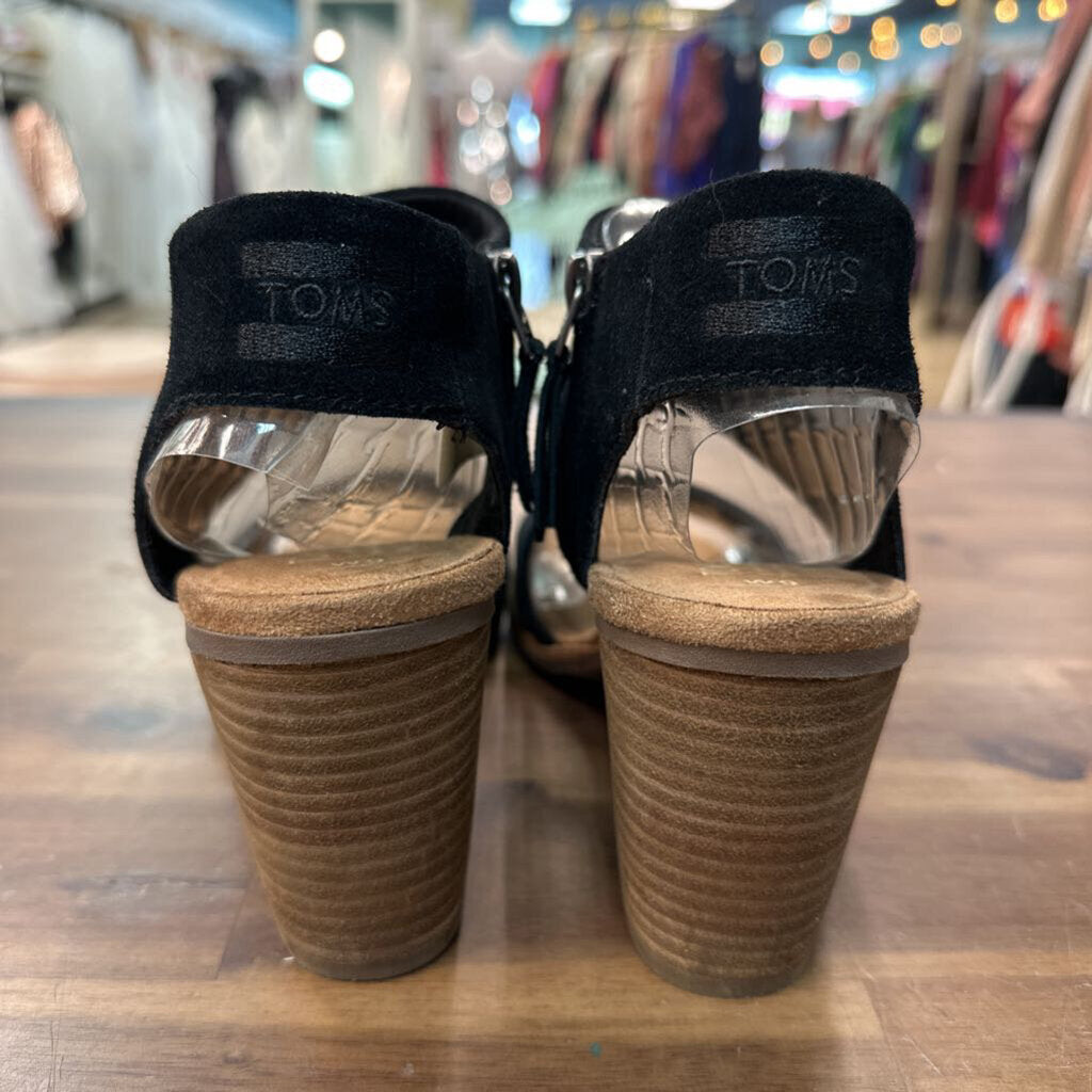 Toms Black Suede Majorca Cutout Heeled Sandals 9