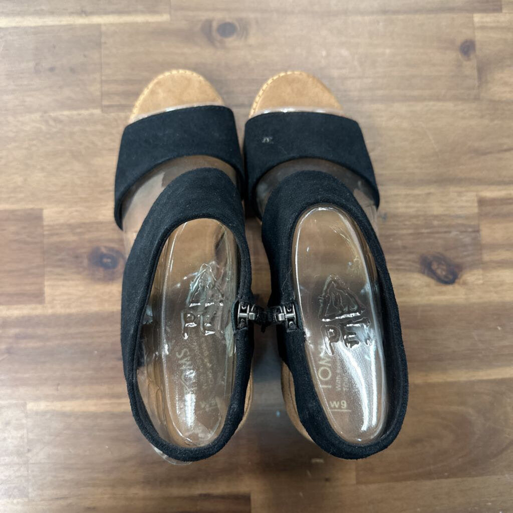 Toms Black Suede Majorca Cutout Heeled Sandals 9