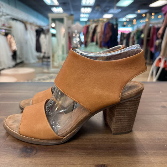 Toms Brown Leather Majorca Cutout Heeled Sandals 9