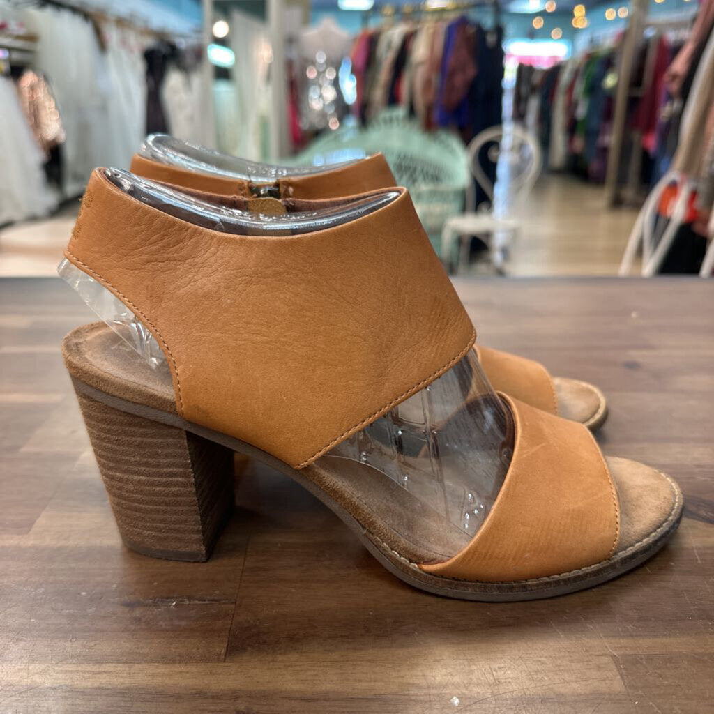 Toms Brown Leather Majorca Cutout Heeled Sandals 9