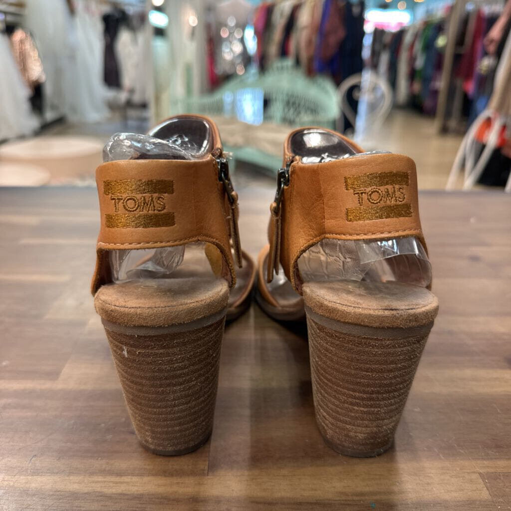 Toms Brown Leather Majorca Cutout Heeled Sandals 9