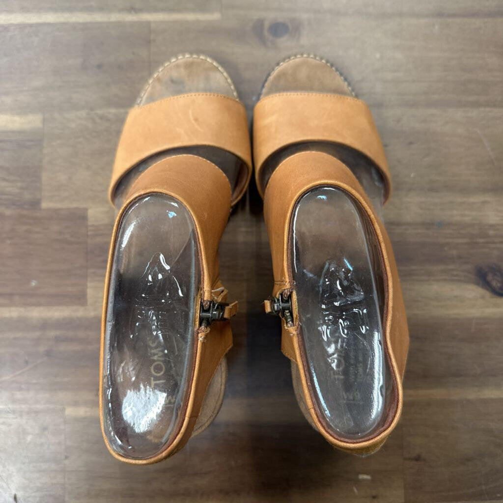 Toms Brown Leather Majorca Cutout Heeled Sandals 9