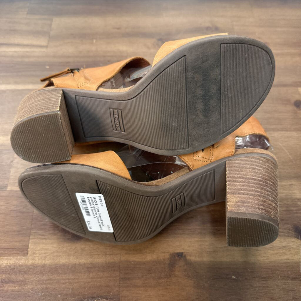 Toms Brown Leather Majorca Cutout Heeled Sandals 9