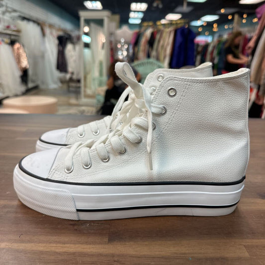 White Pebbled Leather Platform High Top Sneakers 8