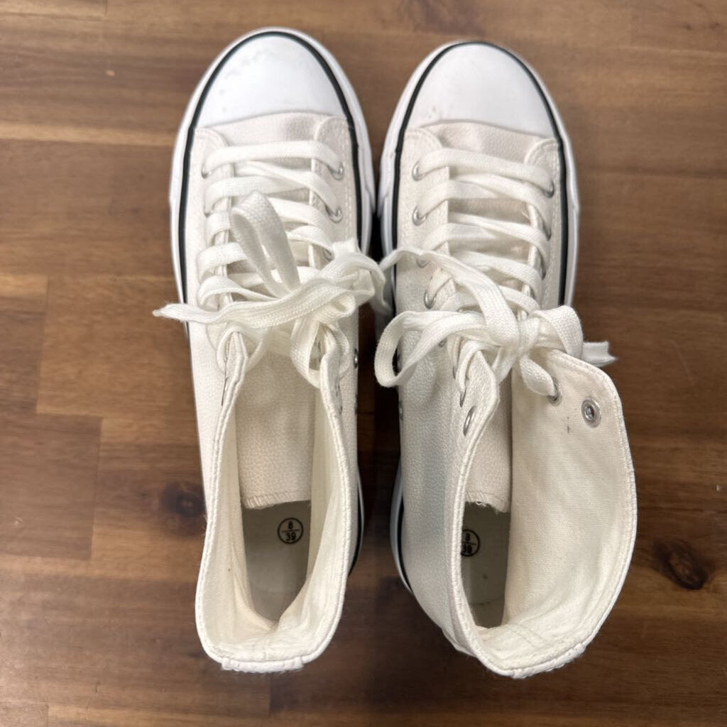 White Pebbled Leather Platform High Top Sneakers 8