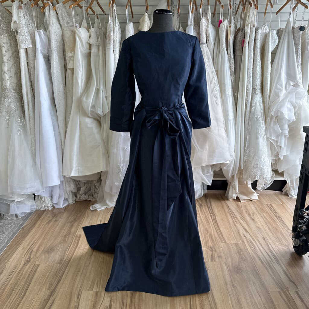 Long Sleeve Satin Dress With Detachable Train 14