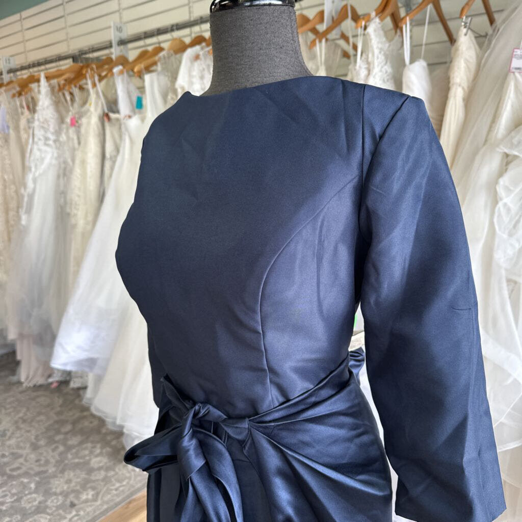 Long Sleeve Satin Dress With Detachable Train 14