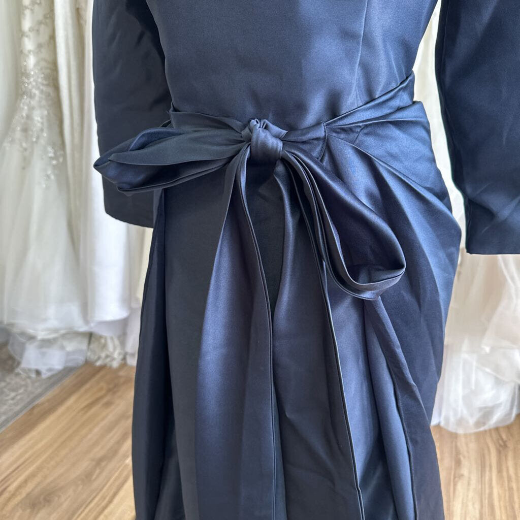 Long Sleeve Satin Dress With Detachable Train 14