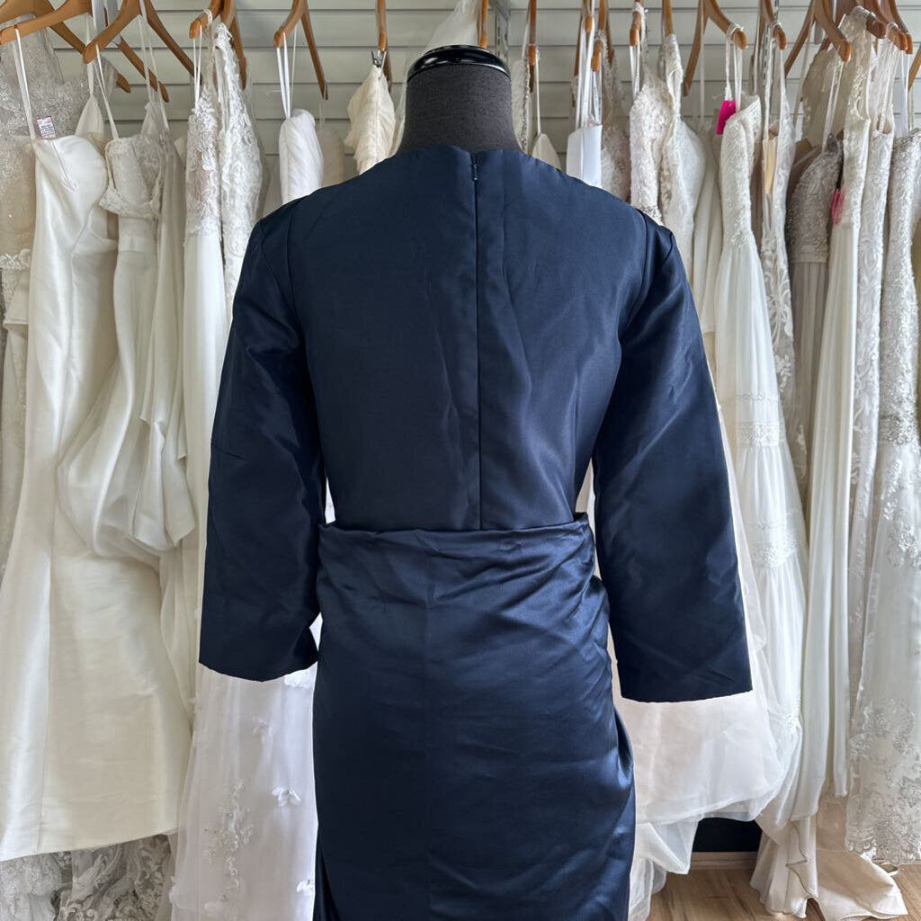 Long Sleeve Satin Dress With Detachable Train 14