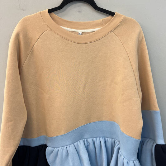 Ioana Ciolacu Beige/ Blue Ruffle Detail Sweatshirt Top Extra Large