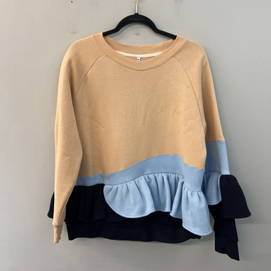Ioana Ciolacu Beige/ Blue Ruffle Detail Sweatshirt Top Extra Large
