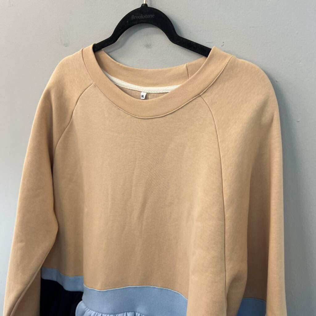 Ioana Ciolacu Beige/ Blue Ruffle Detail Sweatshirt Top Extra Large