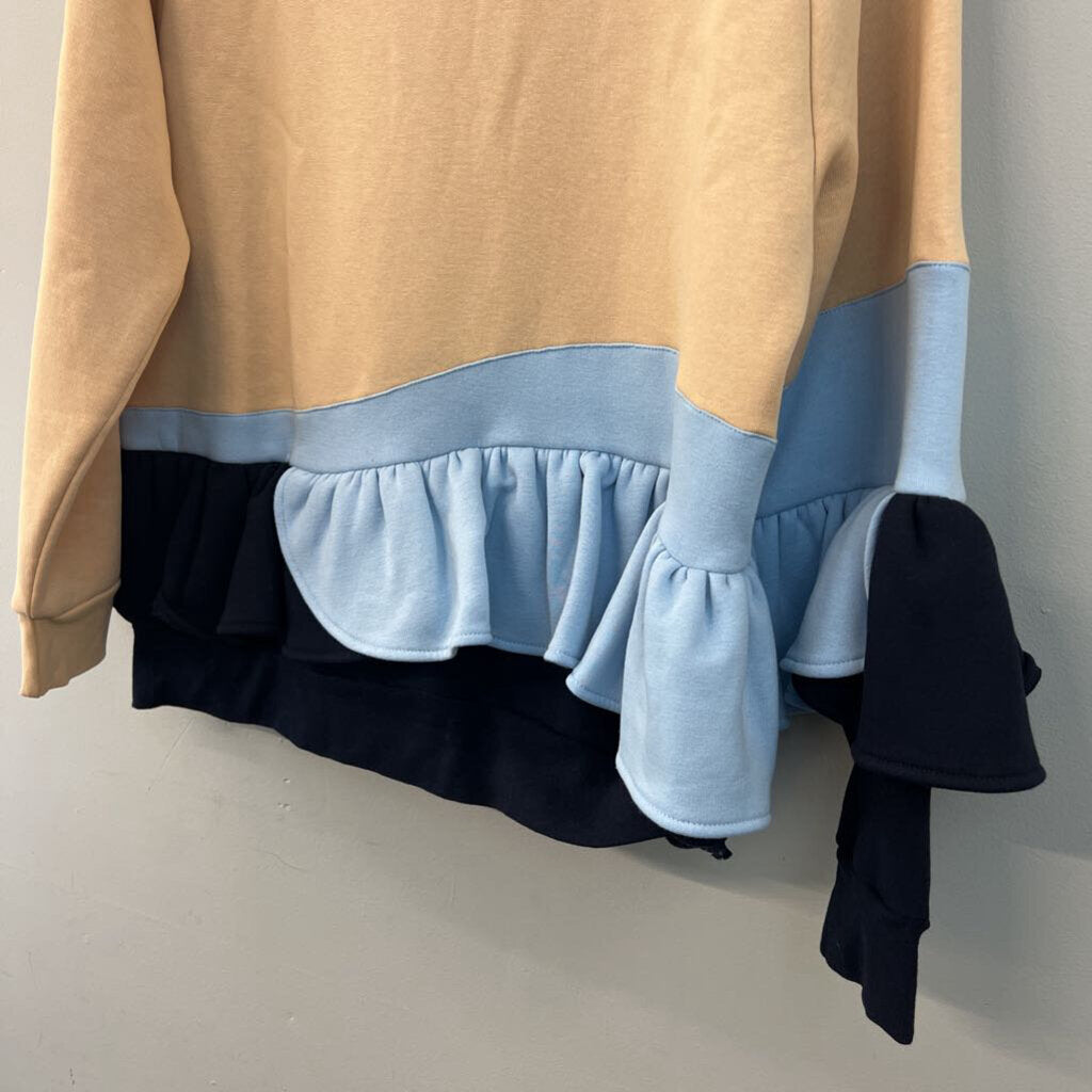 Ioana Ciolacu Beige/ Blue Ruffle Detail Sweatshirt Top Extra Large
