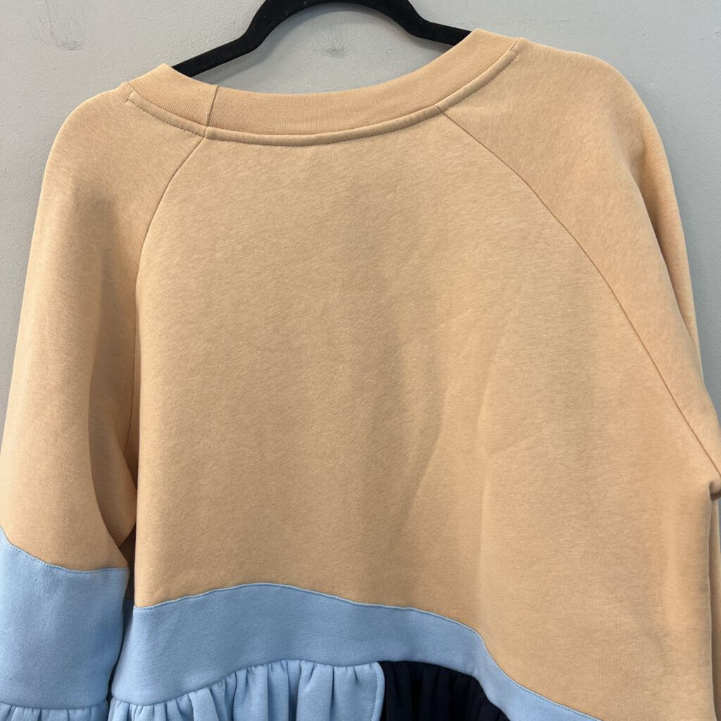 Ioana Ciolacu Beige/ Blue Ruffle Detail Sweatshirt Top Extra Large