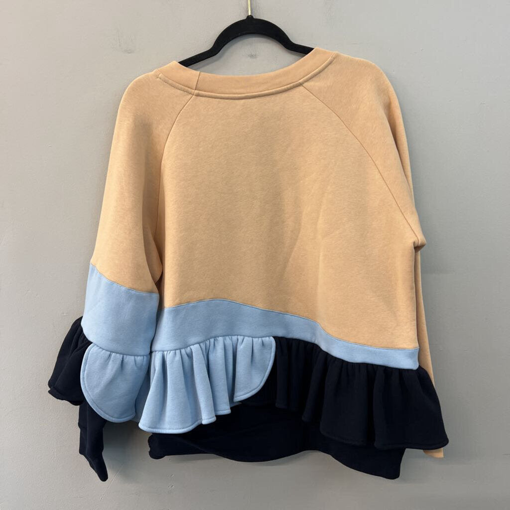 Ioana Ciolacu Beige/ Blue Ruffle Detail Sweatshirt Top Extra Large