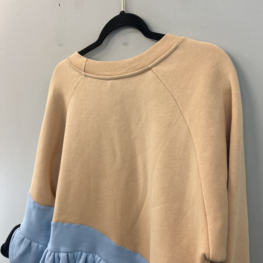 Ioana Ciolacu Beige/ Blue Ruffle Detail Sweatshirt Top Extra Large