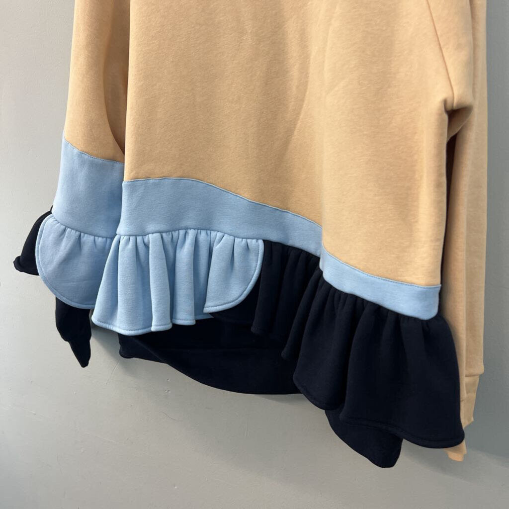 Ioana Ciolacu Beige/ Blue Ruffle Detail Sweatshirt Top Extra Large