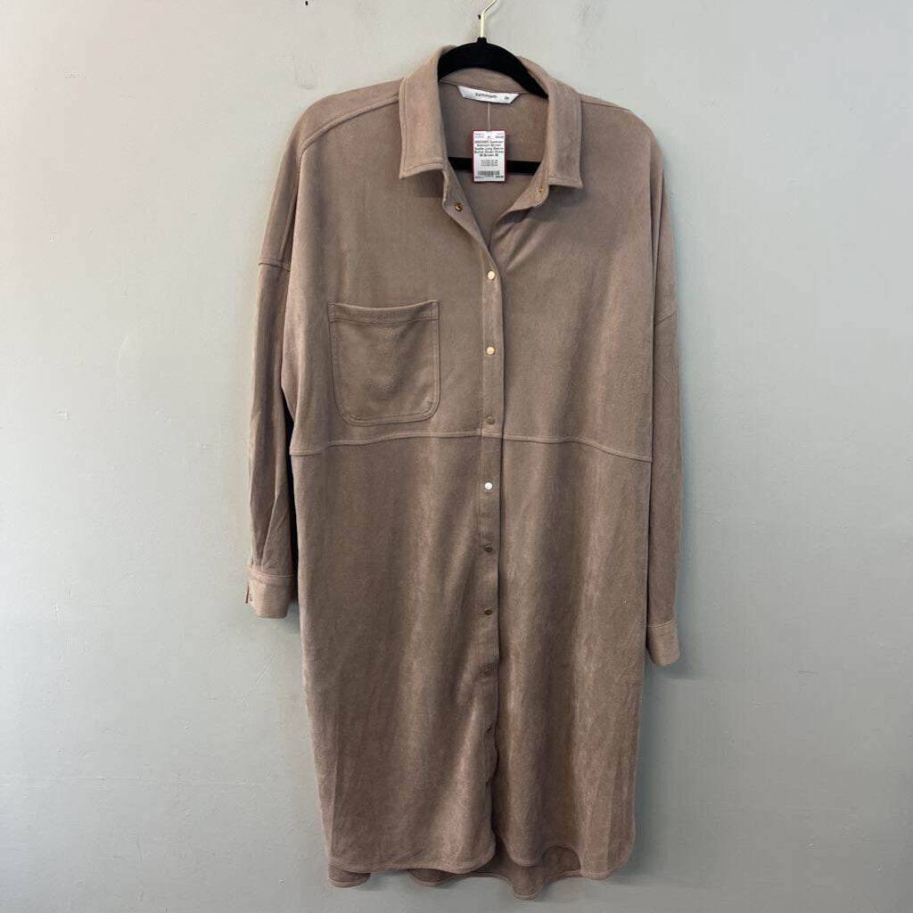 Summum Brown Suede Long Sleeve Button Down Dress 36