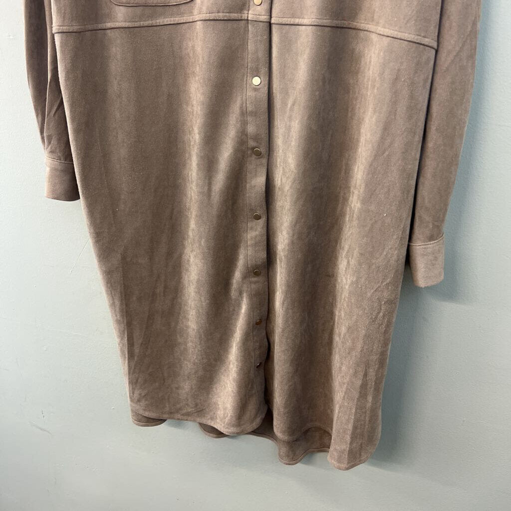 Summum Brown Suede Long Sleeve Button Down Dress 36
