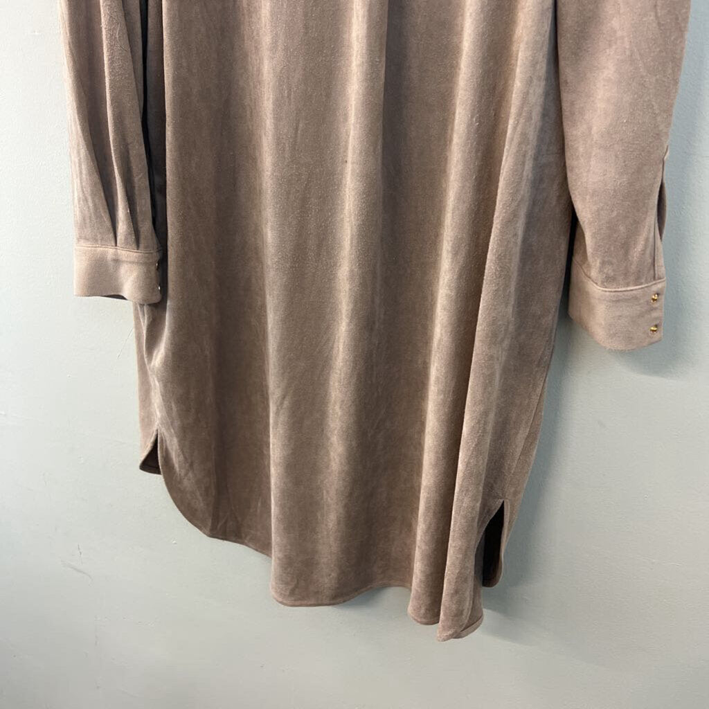 Summum Brown Suede Long Sleeve Button Down Dress 36