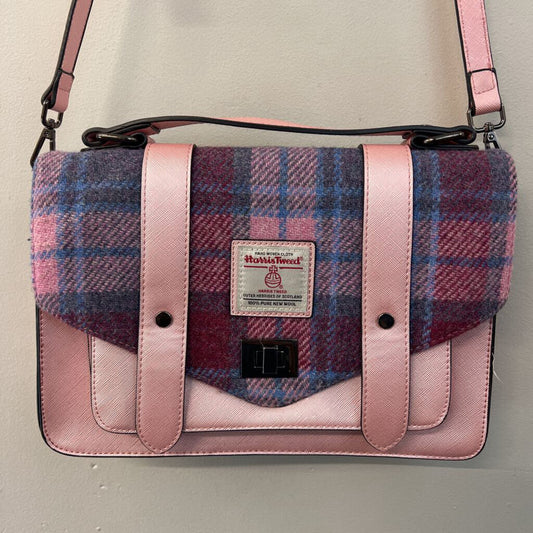 Harris Tweed Pink/ Blue Tartan Large Satchel Purse