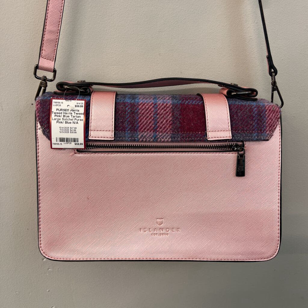 Harris Tweed Pink/ Blue Tartan Large Satchel Purse