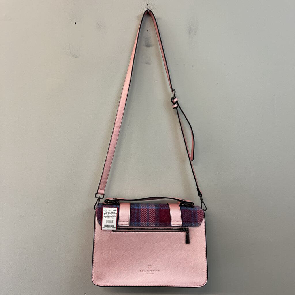 Harris Tweed Pink/ Blue Tartan Large Satchel Purse