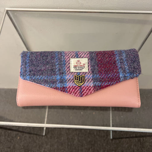 Harris Tweed Pink/ Blue Tartan Fold Over Wallet