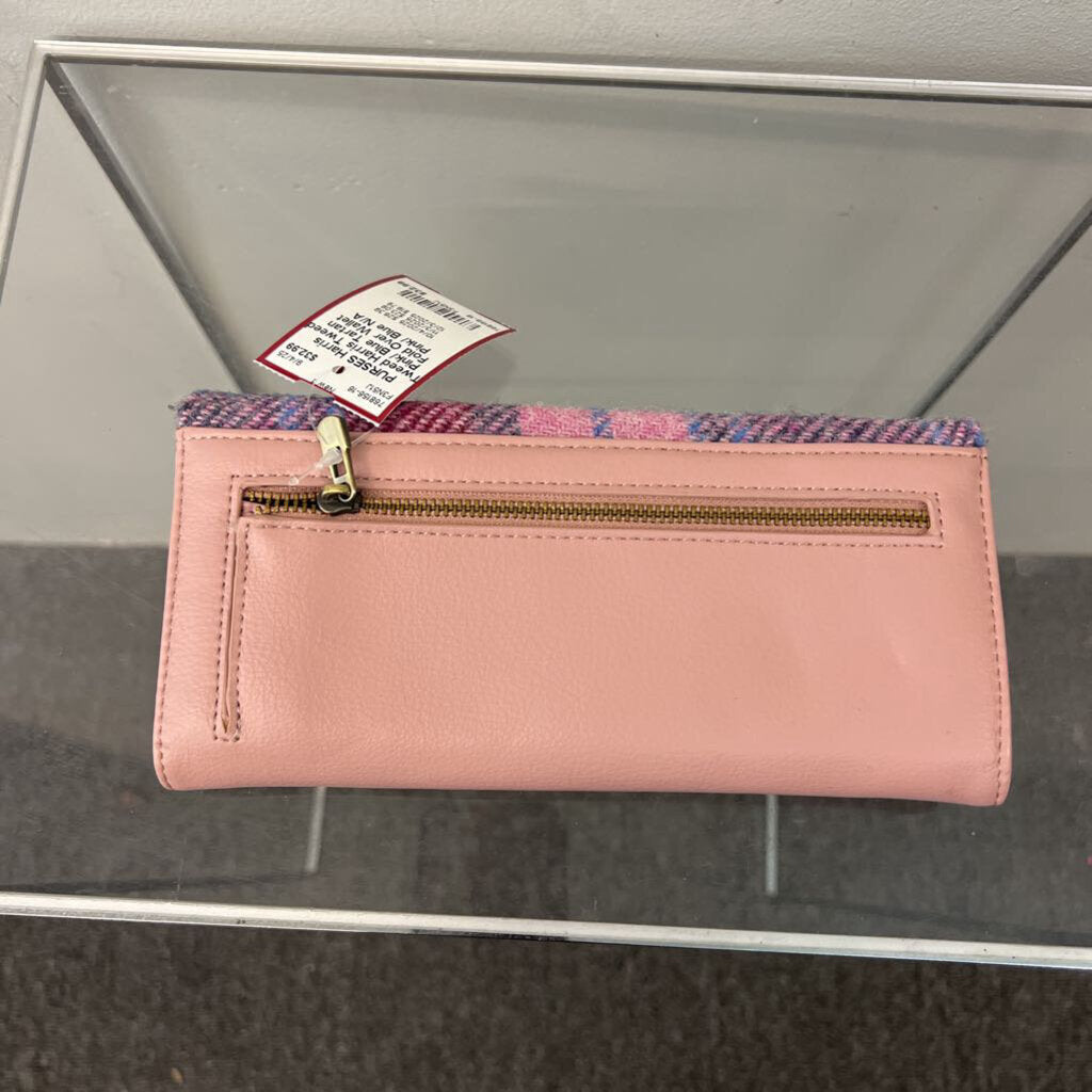 Harris Tweed Pink/ Blue Tartan Fold Over Wallet