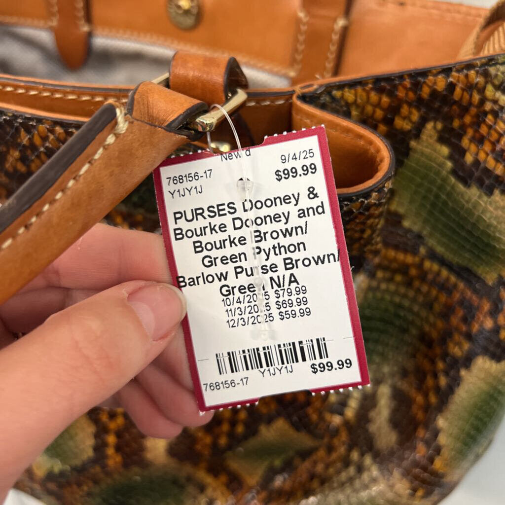 Dooney and Bourke Brown/ Green Python Barlow Purse
