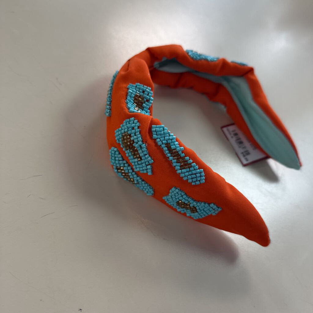 Orange/ Blue Beaded Knot Top Headband