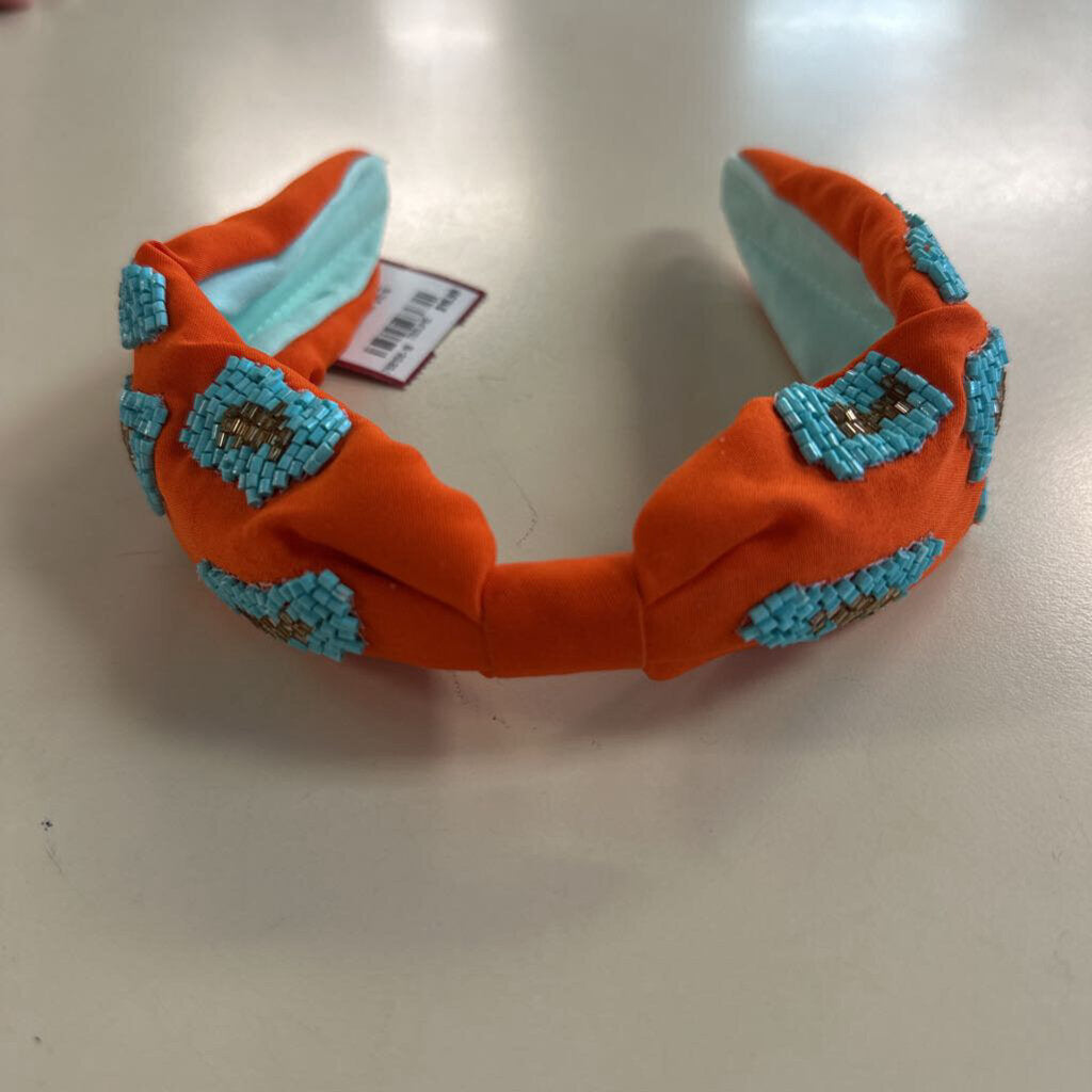 Orange/ Blue Beaded Knot Top Headband