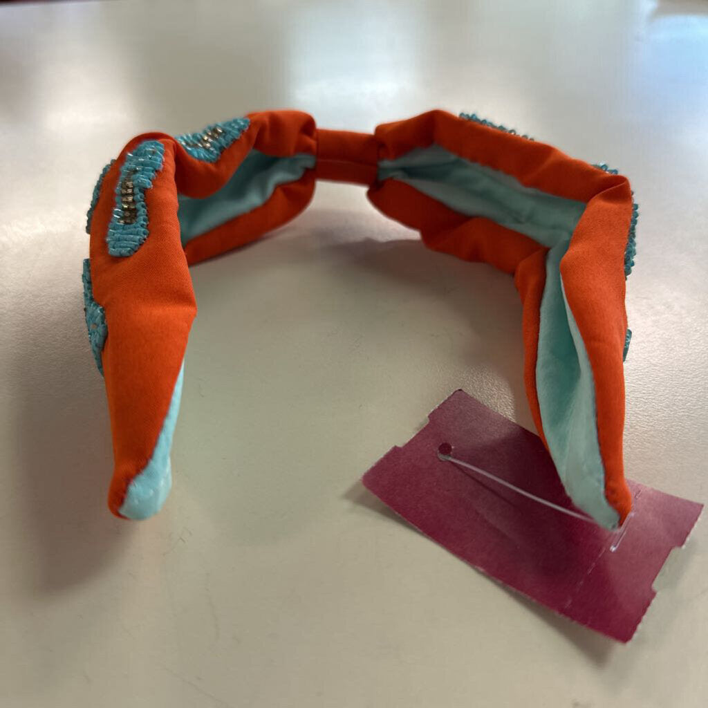 Orange/ Blue Beaded Knot Top Headband