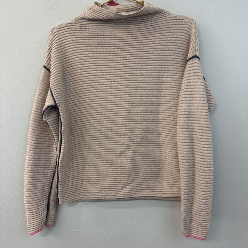 Lisa Todd Beige Ribbed Mock Neck Sweater Large