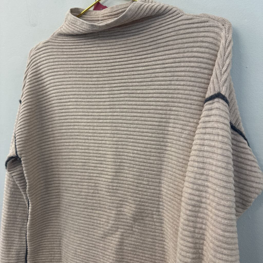 Lisa Todd Beige Ribbed Mock Neck Sweater Large