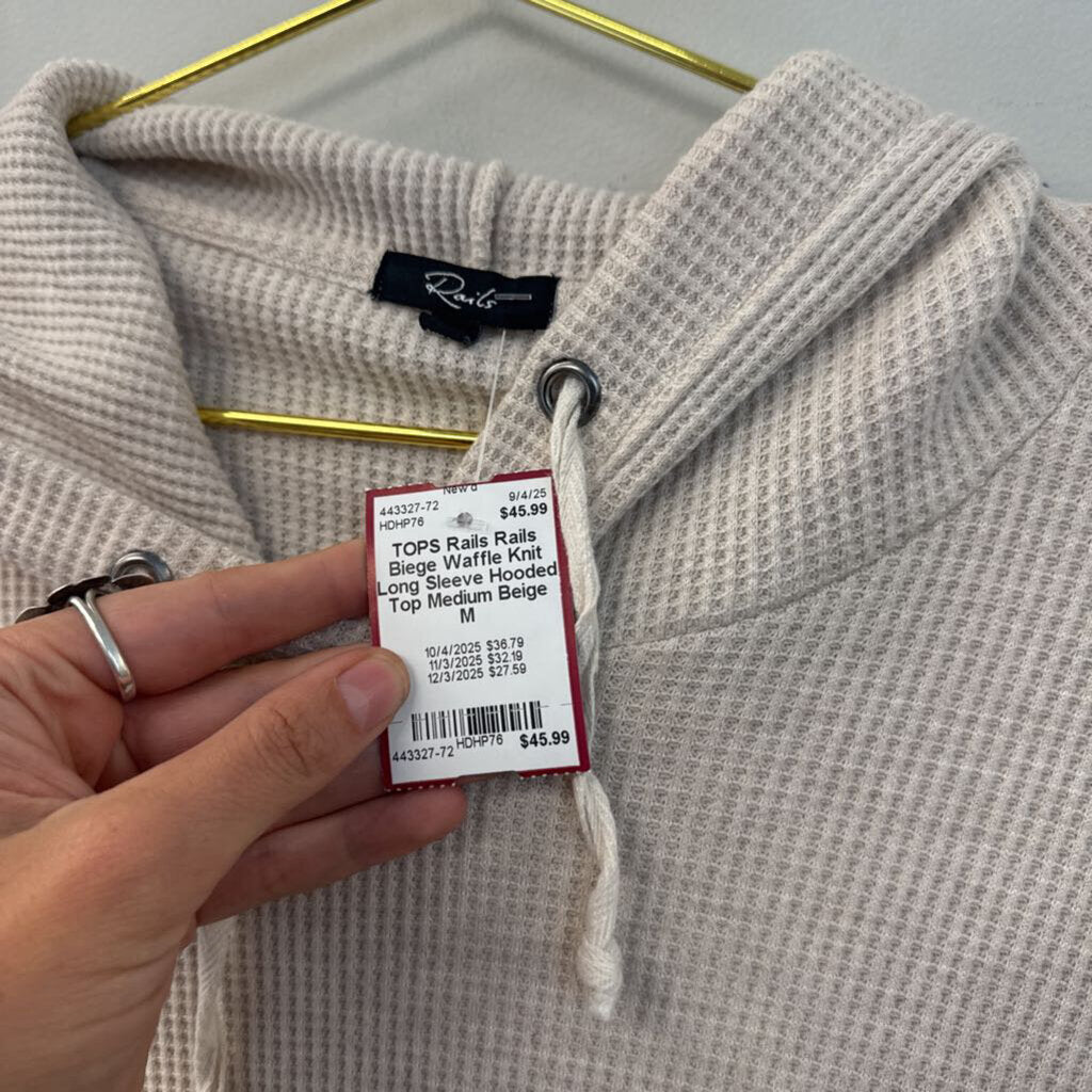 Rails Biege Waffle Knit Long Sleeve Hooded Top Medium