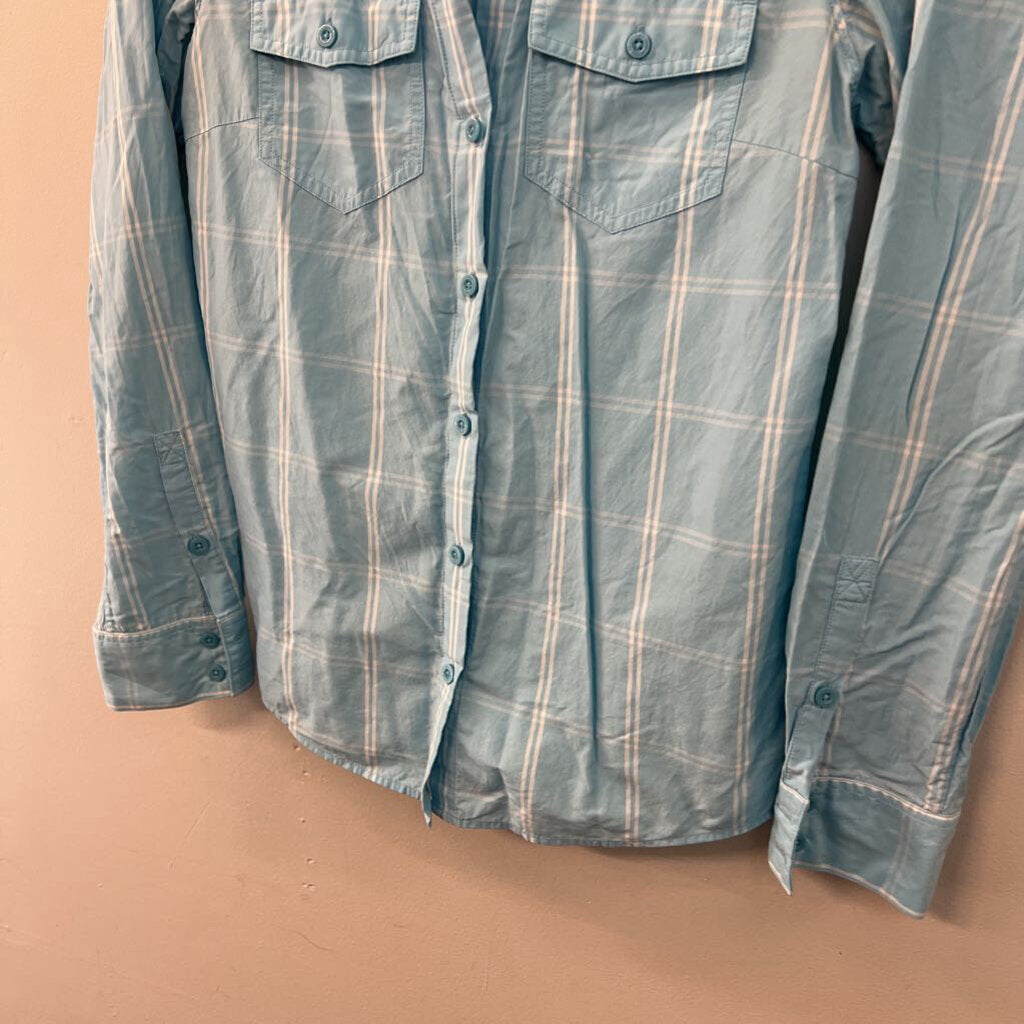 Patagonia Blue/ White Plaid Long Sleeve Button Down Top 4