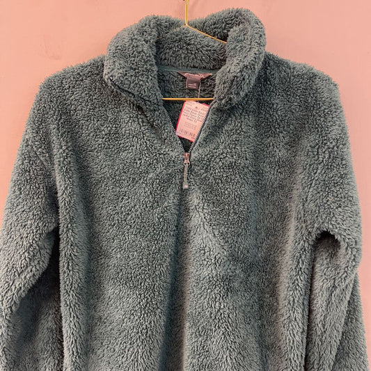 Eddie Bauer Green Fuzzy Fleece Zip Up Jacket Extra Small