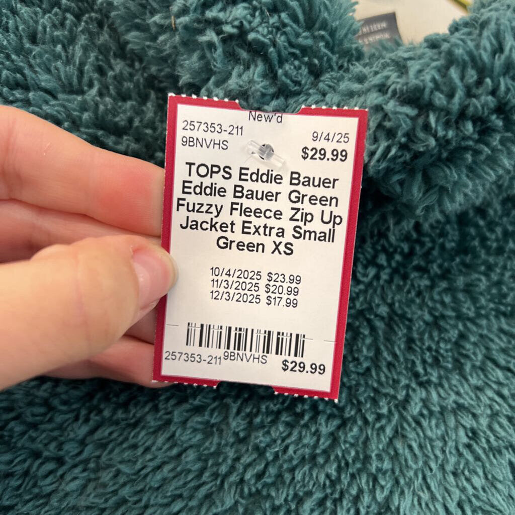 Eddie Bauer Green Fuzzy Fleece Zip Up Jacket Extra Small