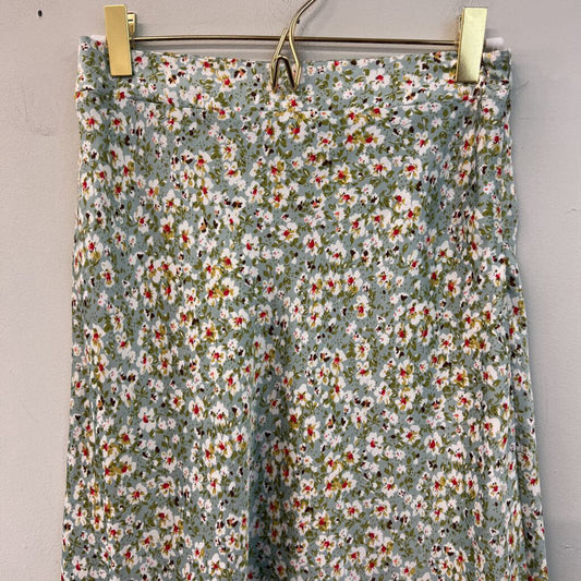 Know One Cares Green/ White Floral Print Silky Midi Skirt Small