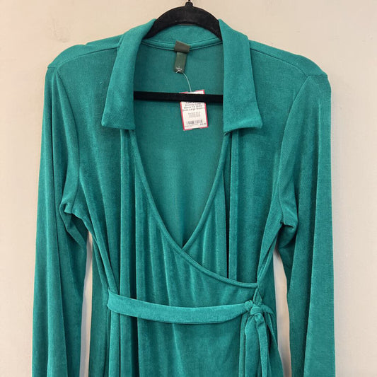 Green Stretchy Long Sleeve Tie Waist Dress Large