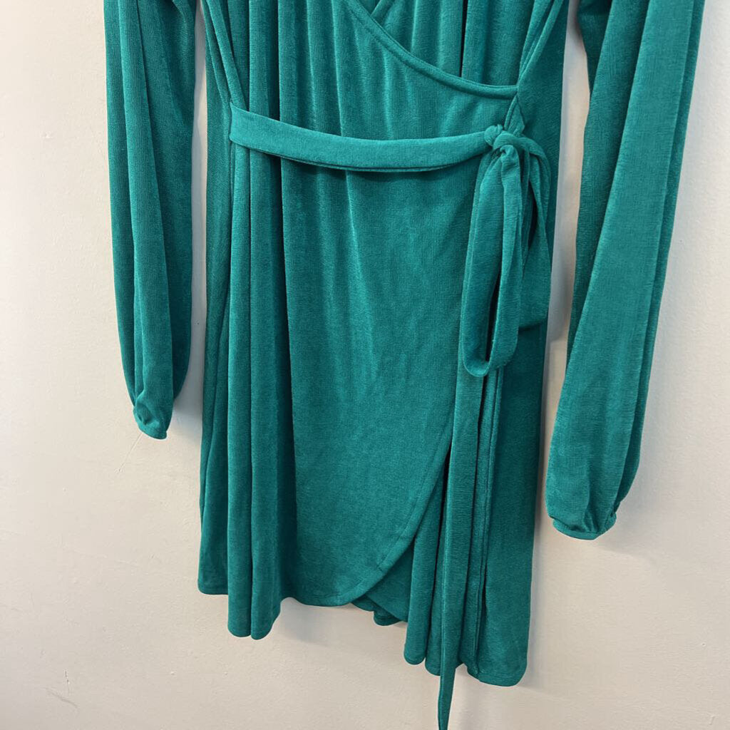 Green Stretchy Long Sleeve Tie Waist Dress Large