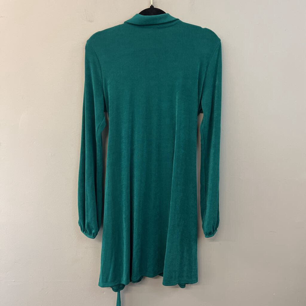 Green Stretchy Long Sleeve Tie Waist Dress Large