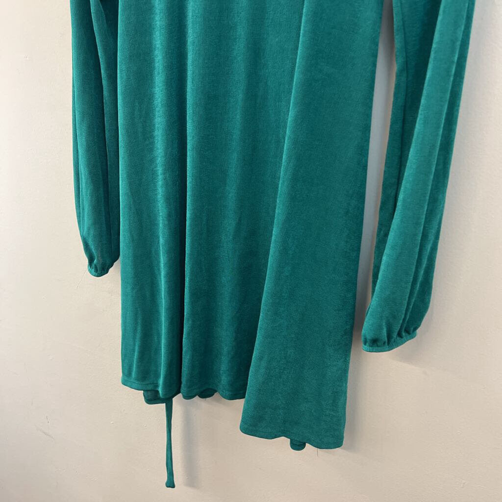 Green Stretchy Long Sleeve Tie Waist Dress Large