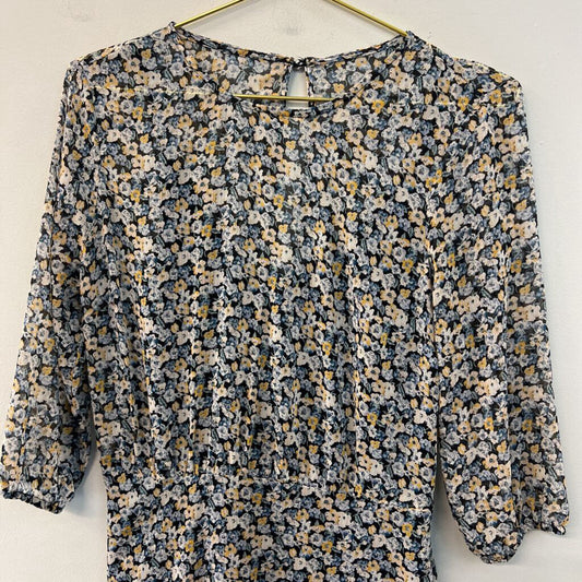 Abercrombie and Fitch Navy/ Yellow Flower Print Long Sleeve Dress Medium
