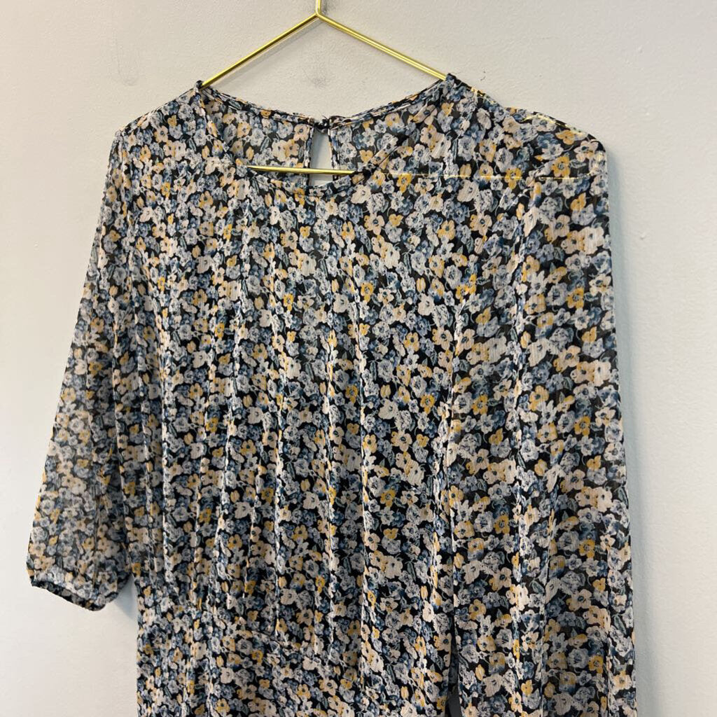 Abercrombie and Fitch Navy/ Yellow Flower Print Long Sleeve Dress Medium