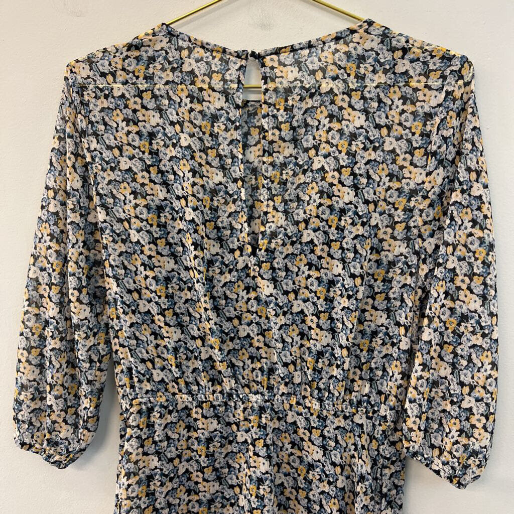 Abercrombie and Fitch Navy/ Yellow Flower Print Long Sleeve Dress Medium