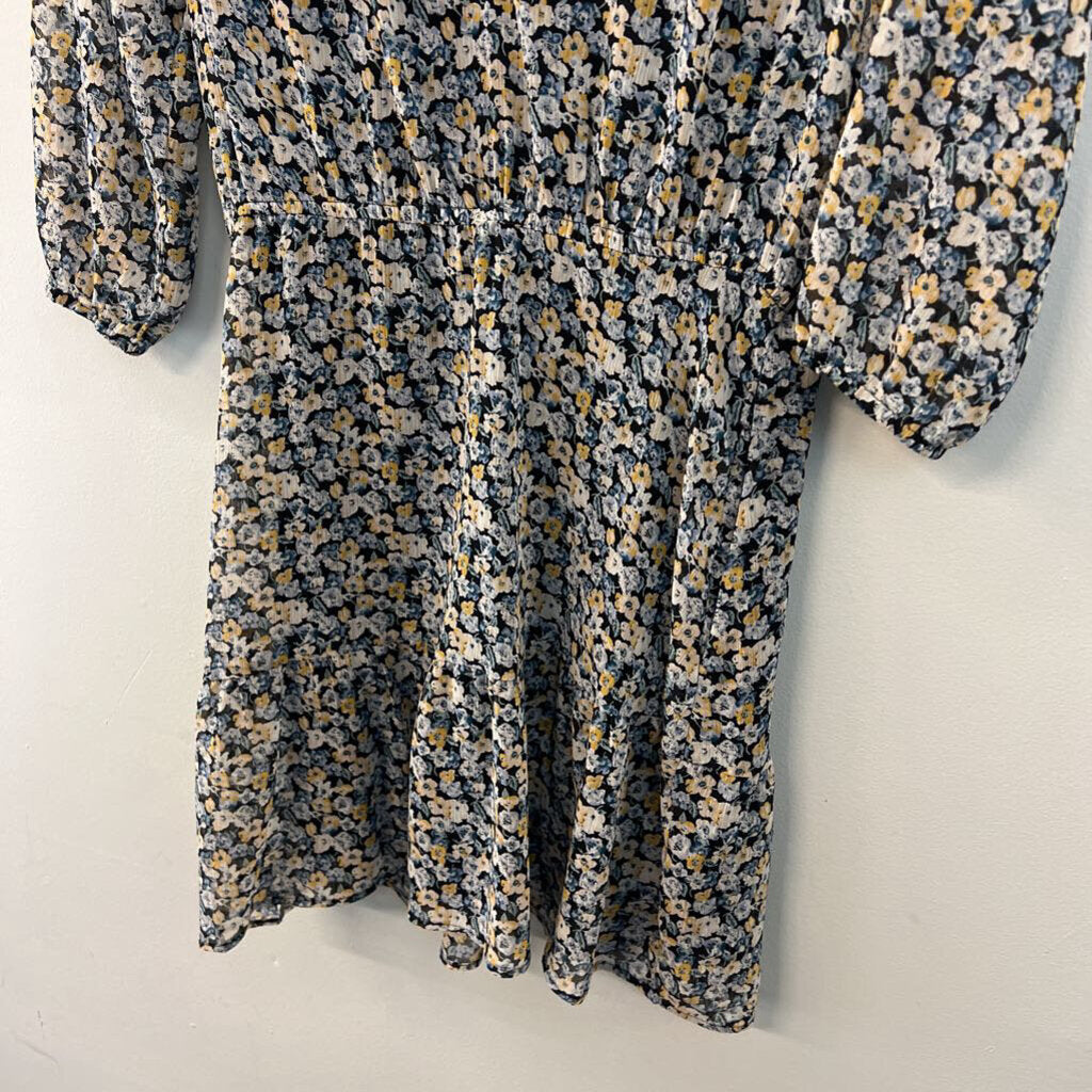 Abercrombie and Fitch Navy/ Yellow Flower Print Long Sleeve Dress Medium